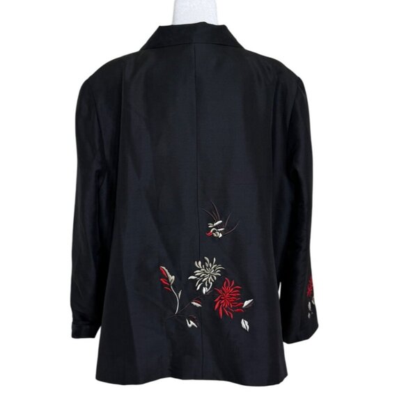 Silkland Womens Silk Jacket Black Floral Embroidered Button Down Tunic Size 2X - Picture 3 of 7
